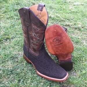 MEN'S WESTERN RODEO COWBOY BOOTS BULL NECK LEATHER BROWN BOTA VAQUERA TORO 722